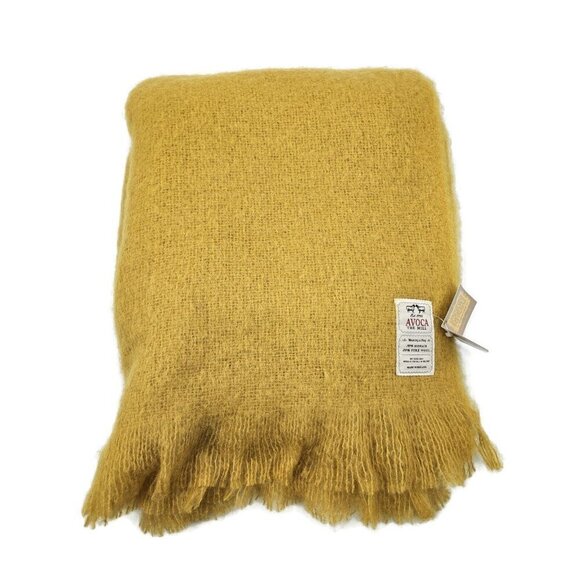 New Avoca The Mill Amber Yellow Mohair/Wool Throw Blanket 56X72 - Picture 1 of 4